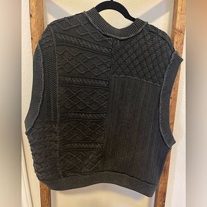 Free People Black Textured Crew Neck Sweater